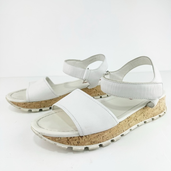 PRADA Platform Linea Rossa Saffiano Upper Cork Bottom Sandals - Picture 3 of 9